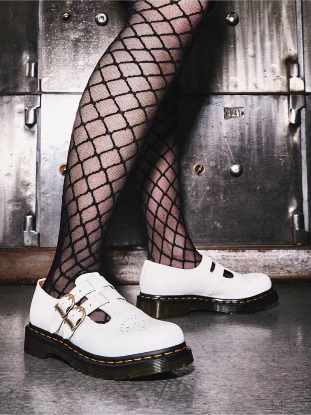 Dr. Martens White Triple-Buckle Mary Jane Leather Shoes